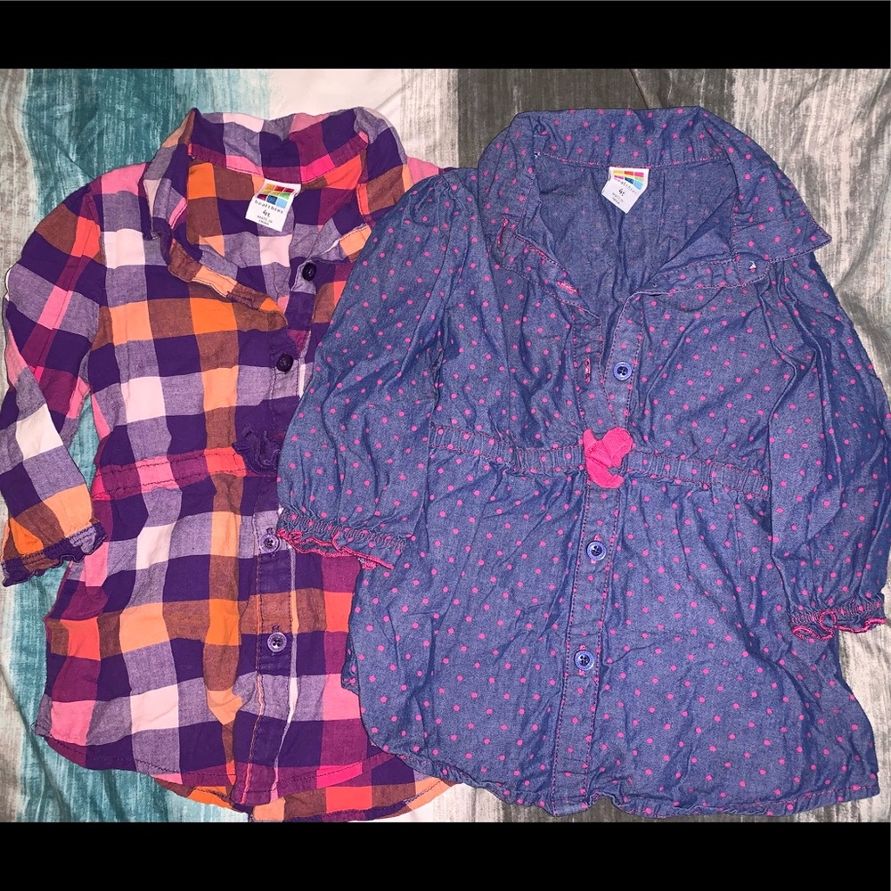 Two girls size 4T 3/4 sleeve plaid shirts